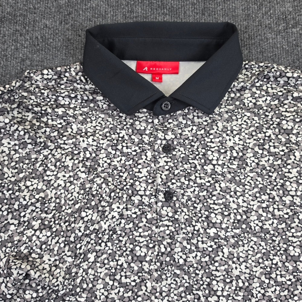 REDVANLY Polo Shirt Men's M Print Gray Black White Abstract Dot Performance Golf